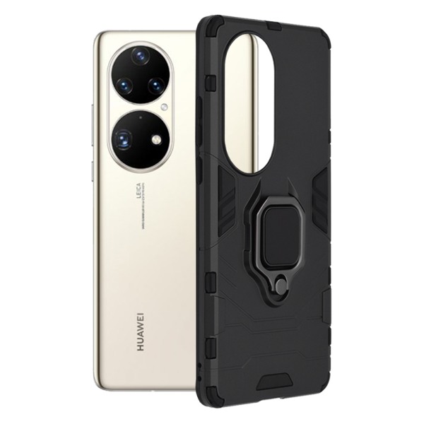 Husa Ring Shield compatibila cu Huawei P50, Prevazuta cu inel de prindere, suport auto magnetic si stand, Negru