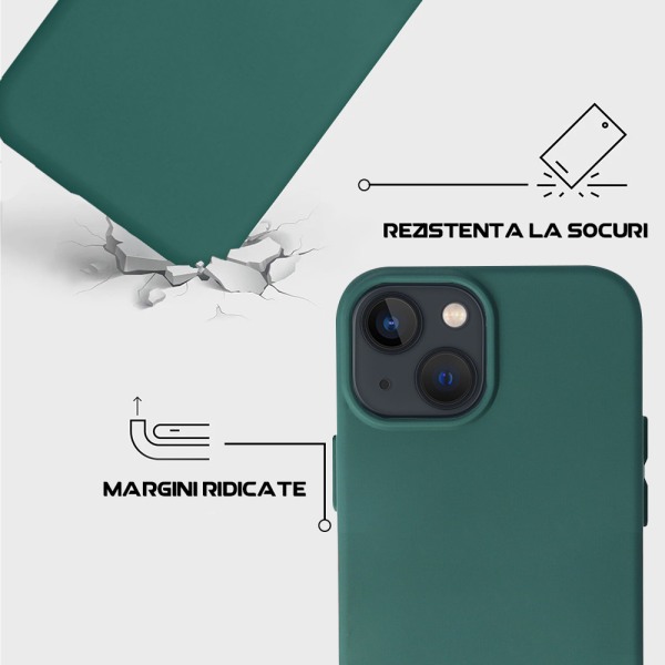 Husa Safe Flex compatibila cu iPhone 13, Comando Fonix, Design Slim flexibil, Interior captusit cu microfibra, Anti shock, Silicon moale, Textura cu finisaj mat/fin, Antiaderent, Verde inchis5