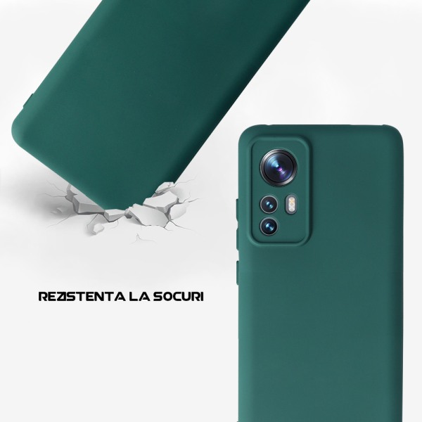 Husa Safe Flex compatibila cu Xiaomi 12 / 12X, Comando Fonix, Design Slim flexibil, Interior captusit cu microfibra, Anti shock, Silicon moale, Textura cu finisaj mat/fin, Antiaderent, Verde inchis3