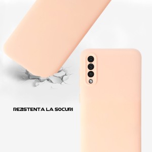 Husa Safe Flex compatibila cu Samsung Galaxy A50, Comando Fonix, Design Slim flexibil, Interior captusit cu microfibra, Anti soc, Silicon moale, Textura cu finisaj mat, Antiaderent, Roz pudra3