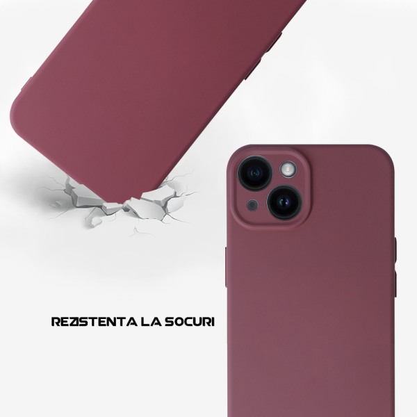 Husa Safe Flex compatibila cu Apple iPhone 14, Comando Fonix, Design Slim flexibil, Interior captusit cu microfibra, Anti shock, Silicon moale, Textura cu finisaj mat/fin, Antiaderent, Marsala3