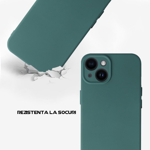 Husa Safe Flex compatibila cu Apple iPhone 14, Comando Fonix, Design Slim flexibil, Interior captusit cu microfibra, Anti shock, Silicon moale, Textura cu finisaj mat/fin, Antiaderent, Verde inchis3