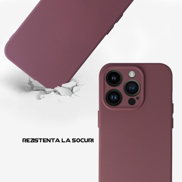 Husa Safe Flex compatibila cu Apple iPhone 14 Pro, Comando Fonix, Design Slim flexibil, Interior captusit cu microfibra, Anti shock, Silicon moale, Textura cu finisaj mat/fin, Antiaderent, Marsala3