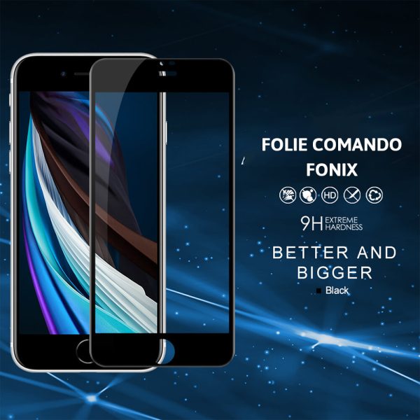 Folie compatibila cu iPhone 8 Plus, Comando Fonix, Adeziv pe intreaga suprafata, Acoperire completa, Instalare usoara, Negru - 2