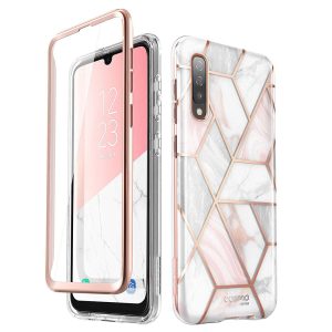 Husa 360 Extravaganza compatibila cu Samung Galaxy A50, Protectie completa (ecran-spate-margini), Fonix Cosmo Marble, Roz3