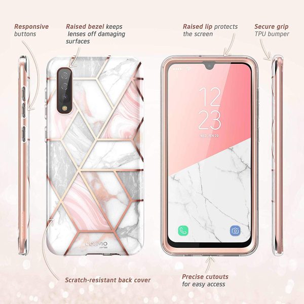 Husa 360 Extravaganza compatibila cu Samung Galaxy A50, Protectie completa (ecran-spate-margini), Fonix Cosmo Marble, Roz