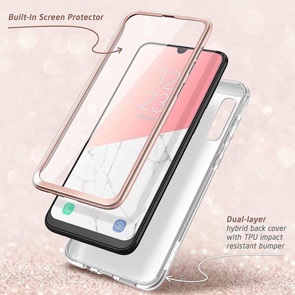 Husa 360 Extravaganza compatibila cu Samung Galaxy A50, Protectie completa (ecran-spate-margini), Fonix Cosmo Marble, Roz5