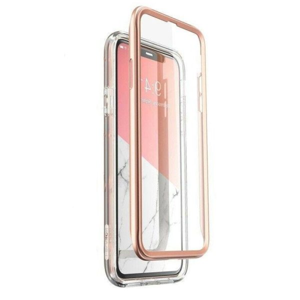 Husa 360 Extravaganza compatibila cu iPhone 11 Pro Max, Protectie completa (ecran-spate-margini), Fonix Cosmo Marble, Roz