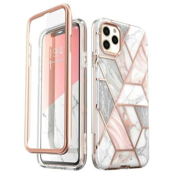 Husa 360 Extravaganza compatibila cu iPhone 11 Pro Max, Protectie completa (ecran-spate-margini), Fonix Cosmo Marble, Roz3