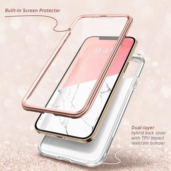 Husa 360 Extravaganza compatibila cu iPhone 12 Mini, Protectie completa (ecran-spate-margini), Fonix Cosmo Marble, Roz3