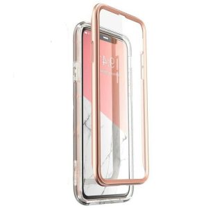 Husa 360 Extravaganza compatibila cu iPhone 11, Protectie completa (ecran-spate-margini), Fonix Cosmo Marble, Roz