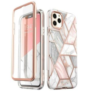 Husa 360 Extravaganza compatibila cu iPhone 11, Protectie completa (ecran-spate-margini), Fonix Cosmo Marble, Roz3