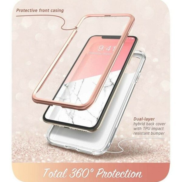 Husa 360 Extravaganza compatibila cu iPhone 11, Protectie completa (ecran-spate-margini), Fonix Cosmo Marble, Roz