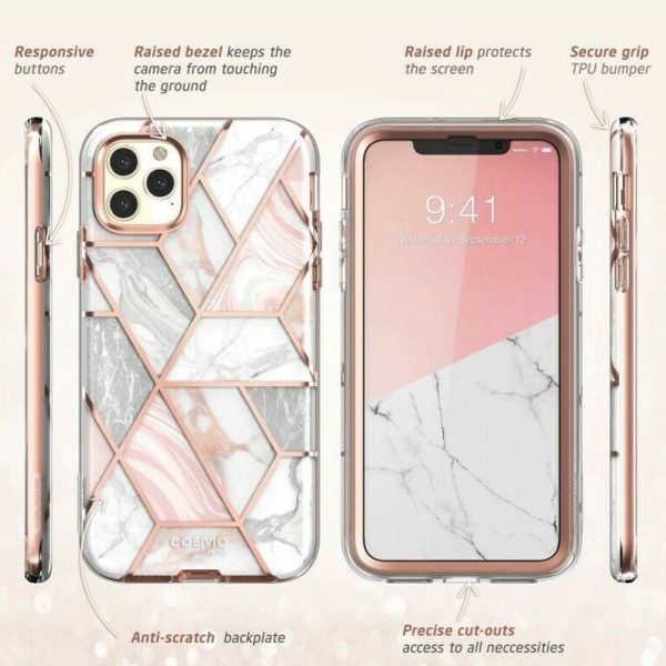 Husa 360 Extravaganza compatibila cu iPhone 11, Protectie completa (ecran-spate-margini), Fonix Cosmo Marble, Roz4