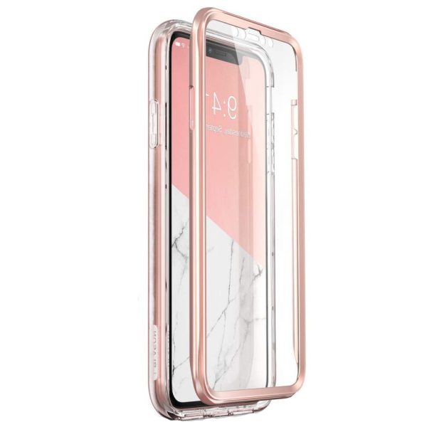 Husa 360 Extravaganza compatibila cu iPhone XR, Protectie completa (ecran-spate-margini), Fonix Cosmo Marble, Roz