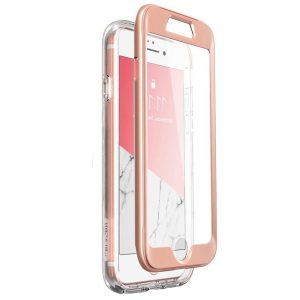 Husa 360 Extravaganza compatibila cu iPhone SE 2 2020, Protectie completa (ecran-spate-margini), Fonix Cosmo Marble, Roz