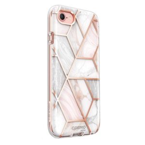 Husa 360 Extravaganza compatibila cu iPhone SE 2 2020, Protectie completa (ecran-spate-margini), Fonix Cosmo Marble, Roz2