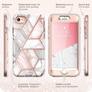 Husa 360 Extravaganza compatibila cu iPhone SE 2 2020, Protectie completa (ecran-spate-margini), Fonix Cosmo Marble, Roz4