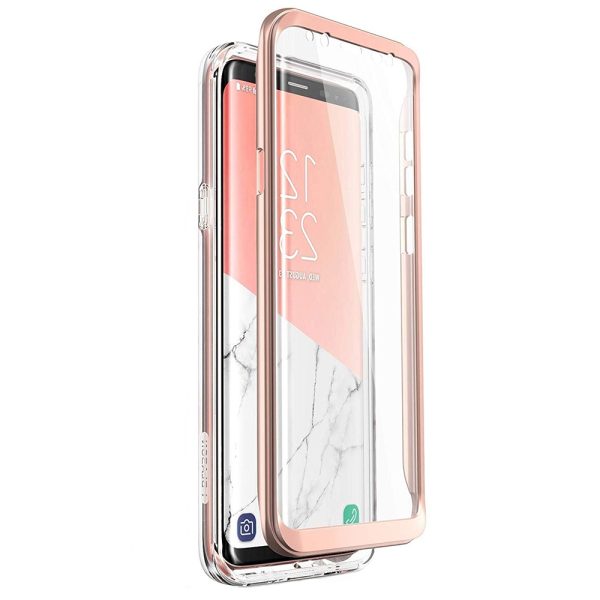 Husa 360 Extravaganza compatibila cu Samung Galaxy S9, Protectie completa (ecran-spate-margini), Fonix Cosmo Marble, Roz