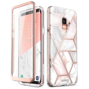 Husa 360 Extravaganza compatibila cu Samung Galaxy S9, Protectie completa (ecran-spate-margini), Fonix Cosmo Marble, Roz3