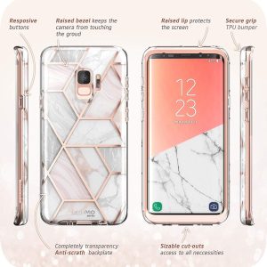 Husa 360 Extravaganza compatibila cu Samung Galaxy S9, Protectie completa (ecran-spate-margini), Fonix Cosmo Marble, Roz