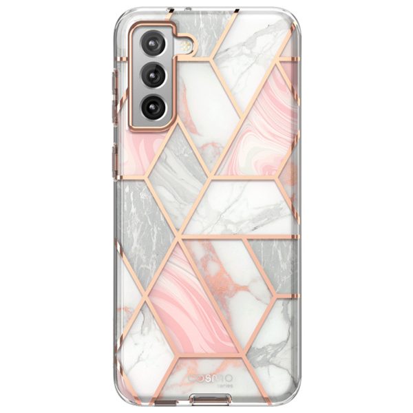 Husa 360 Extravaganza compatibila cu Samung Galaxy S21 Plus, Protectie completa (ecran-spate-margini), Fonix Cosmo Marble, Roz2