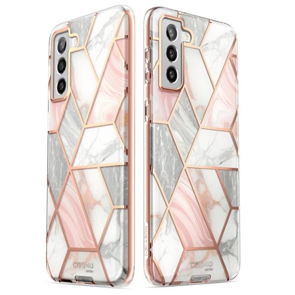 Husa 360 Extravaganza compatibila cu Samung Galaxy S21 Plus, Protectie completa (ecran-spate-margini), Fonix Cosmo Marble, Roz5