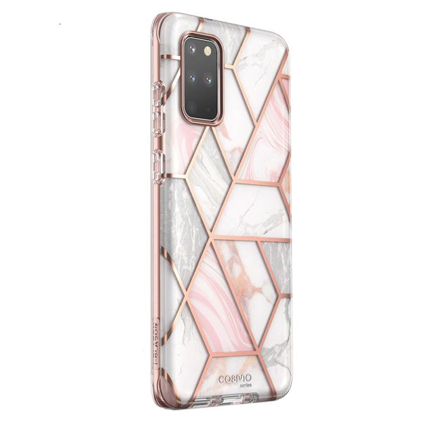 Husa 360 Extravaganza compatibila cu Samung Galaxy S20, Protectie completa (ecran-spate-margini), Fonix Cosmo Marble, Roz2