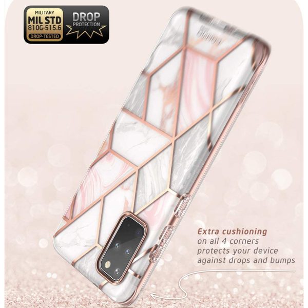 Husa 360 Extravaganza compatibila cu Samung Galaxy S20, Protectie completa (ecran-spate-margini), Fonix Cosmo Marble, Roz5