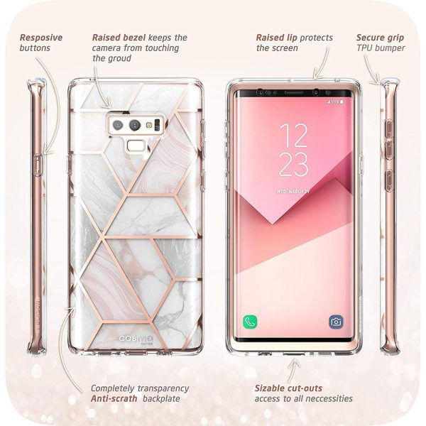 Husa 360 Extravaganza compatibila cu Samung Galaxy Note 9, Protectie completa (ecran-spate-margini), Fonix Cosmo Marble, Roz3