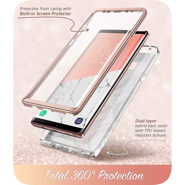 Husa 360 Extravaganza compatibila cu Samung Galaxy Note 9, Protectie completa (ecran-spate-margini), Fonix Cosmo Marble, Roz