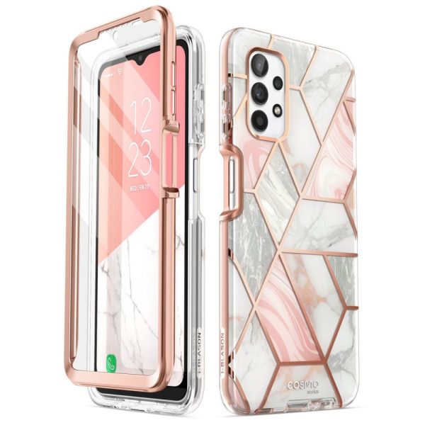 Husa 360 Extravaganza compatibila cu Samung Galaxy A52S 5G, Protectie completa (ecran-spate-margini), Fonix Cosmo Marble, Roz3