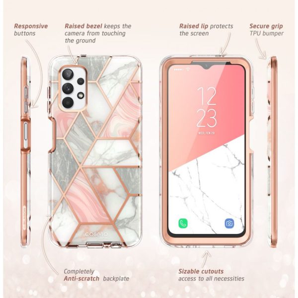 Husa 360 Extravaganza compatibila cu Samung Galaxy A52S 5G, Protectie completa (ecran-spate-margini), Fonix Cosmo Marble, Roz