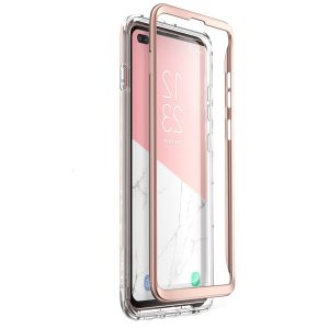 Husa 360 Extravaganza compatibila cu Samung Galaxy S10 Plus, Protectie completa (ecran-spate-margini), Fonix Cosmo Marble, Roz