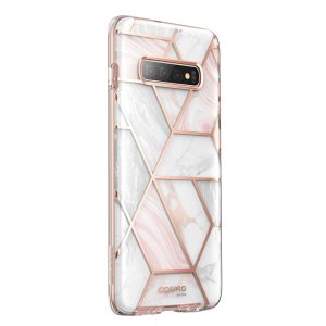 Husa 360 Extravaganza compatibila cu Samung Galaxy S10 Plus, Protectie completa (ecran-spate-margini), Fonix Cosmo Marble, Roz2