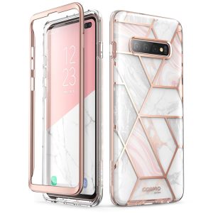 Husa 360 Extravaganza compatibila cu Samung Galaxy S10 Plus, Protectie completa (ecran-spate-margini), Fonix Cosmo Marble, Roz3