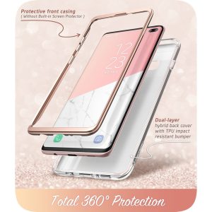 Husa 360 Extravaganza compatibila cu Samung Galaxy S10 Plus, Protectie completa (ecran-spate-margini), Fonix Cosmo Marble, Roz