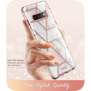 Husa 360 Extravaganza compatibila cu Samung Galaxy S10 Plus, Protectie completa (ecran-spate-margini), Fonix Cosmo Marble, Roz5