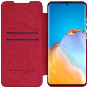 Husa carte compatibila cu Huawei P50 Pro, Leather Queen, Portofel intr-o protectie stilata, Design ultra-subtire, Rosu3