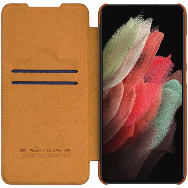 Husa carte compatibila cu Samsung Galaxy S21 FE, Leather Queen, Portofel intr-o protectie stilata, Design ultra-subtire, Maro3