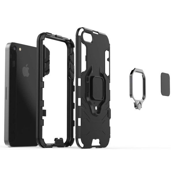 Husa Ring Shield compatibila cu iPhone SE 2 2020, Prevazuta cu inel de prindere, suport auto magnetic si stand, Negru3