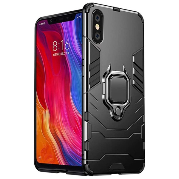 Husa Ring Shield compatibila cu Xiaomi Redmi 9, Prevazuta cu inel de prindere, suport auto magnetic si stand, Negru