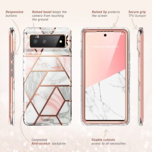 Husa 360 Extravaganza compatibila cu Google Pixel 6 Pro, Protectie completa (ecran-spate-margini), Fonix Cosmo Marble, Roz4