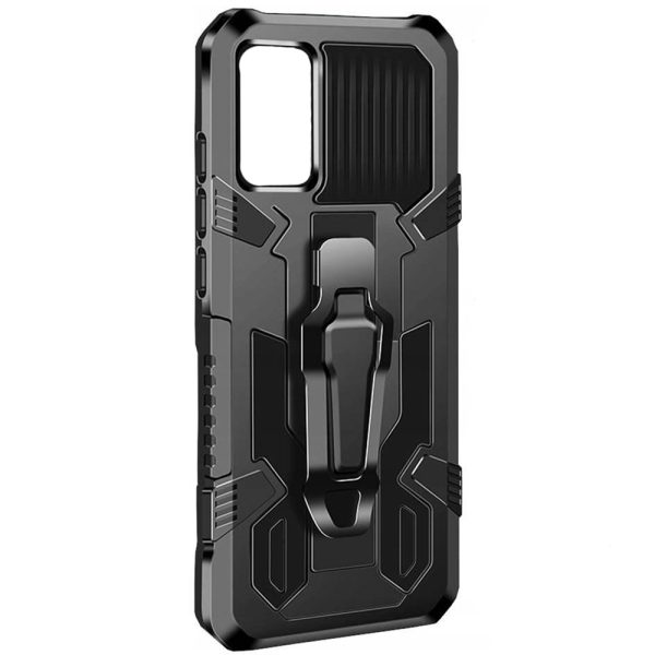 Husa Comando Belt Clip compatibila cu Samsung Galaxy M22 4G, Extreme Protection, Military Grade TPU, Metal Stand, Suport auto magnetic integrat, Prindere la curea, Negru