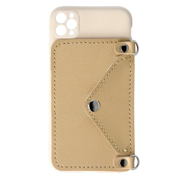 Husa Crossbody Wallet compatibila cu iPhone 11 Pro, Comando Fonix, Suport pentru carduri si lant metalic detasabil, Mini-poseta, Crem