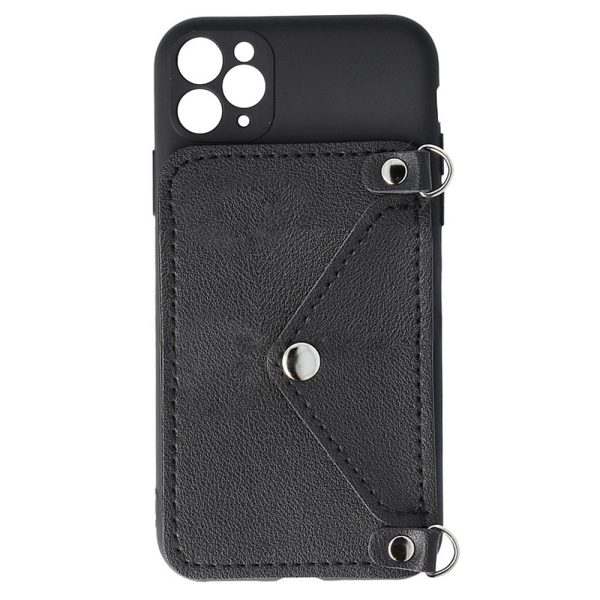 Husa Crossbody Wallet compatibila cu iPhone 11 Pro, Comando Fonix, Suport pentru carduri si lant metalic detasabil, Mini-poseta, Negru