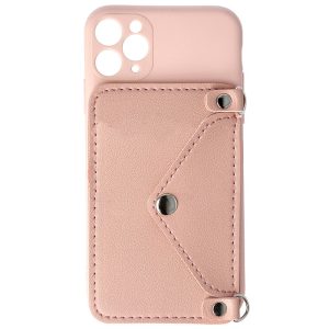 Husa Crossbody Wallet compatibila cu iPhone 11 Pro, Comando Fonix, Suport pentru carduri si lant metalic detasabil, Mini-poseta, Roz