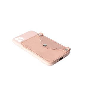 Husa Crossbody Wallet compatibila cu iPhone 11 Pro, Comando Fonix, Suport pentru carduri si lant metalic detasabil, Mini-poseta, Roz2