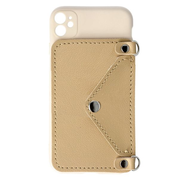 Husa Crossbody Wallet compatibila cu iPhone 12, Comando Fonix, Suport pentru carduri si lant metalic detasabil, Mini-poseta, Crem