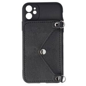 Husa Crossbody Wallet compatibila cu iPhone 12 Mini, Comando Fonix, Suport pentru carduri si lant metalic detasabil, Mini-poseta, Negru